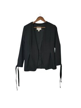 Hinge Open-Front Blazer Womens Size XS Black Tie-Sleeve Detail Career